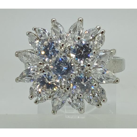Vintage Ring Size 10 Silver Tone White Gold GP Sim Diamond CZ Cocktail NOS - Picture 1 of 10